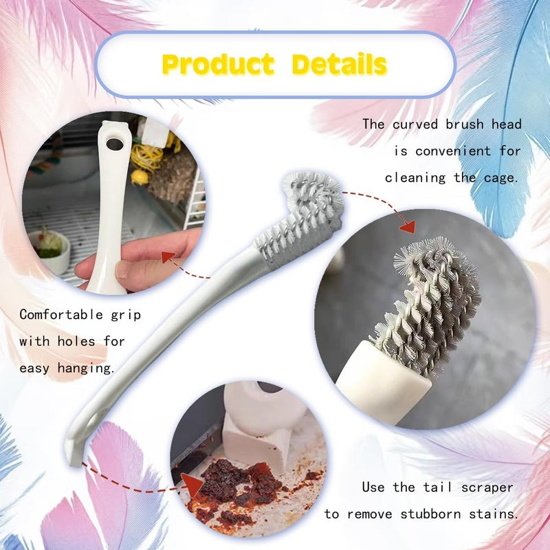Tovyzalg 2-in-1 Bird Cage Cleaning Brush & Poop Remover with Long Handle – Scraper, Curved Brush for Parrot Cages, Kennels, and Perches – Rust-Resistant Pet Habitat Cleaning Tool (2 Pcs) (Grey+White) - Image 4